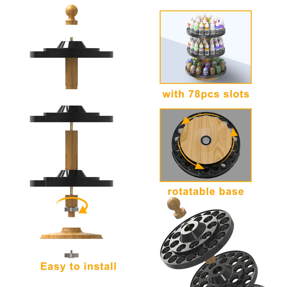 Rotatable Paint Bottle Organizer with Spinning Rack and Desktop Storage Holder