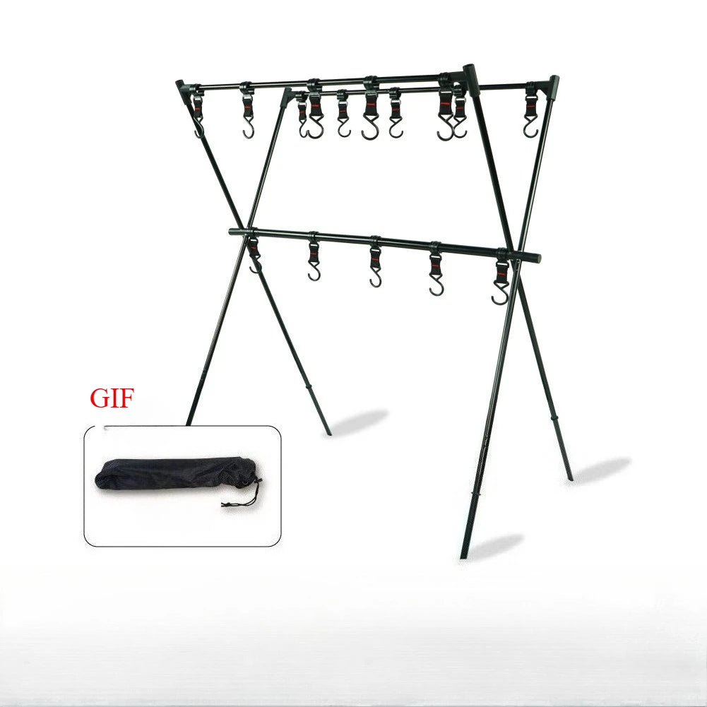 Foldable Camping Storage Rack Aluminum Alloy Multi-Level Organizer with Hanging Hooks