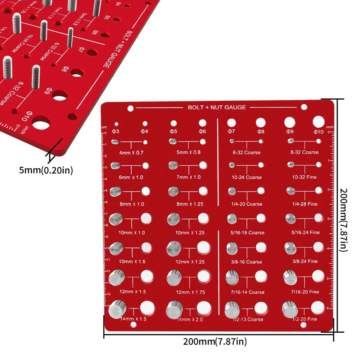 Nut Bolt Thread Checker Tool 28 Size Metric Imperial Aluminum Alloy Thread Identification Gauge