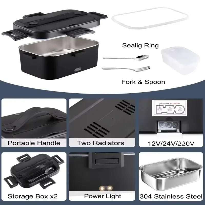 Electric Lunch Box 1.8L Portable Food Warmer 75W Leakproof for Car Truck Office with Carry Bag