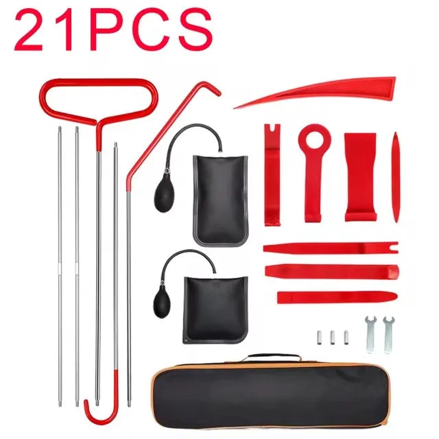 Automotive 21 Piece Trim Removal Tool Kit with Long Reach Grabber Air Wedges and Storage Bag