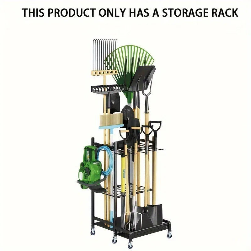Heavy Duty Garden Tool Organizer Rack with Storage Slots for Rakes Brooms and Long Handle Tools