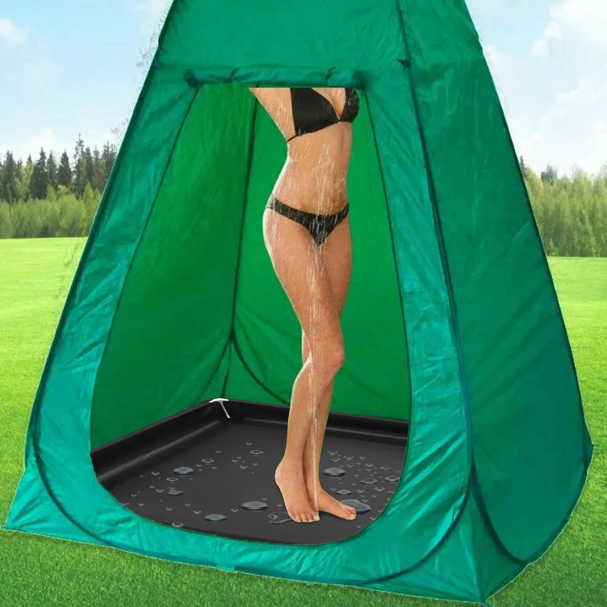 Foldable Camping Shower Pan Portable Oxford Cloth Floor Tray with Drain Hose
