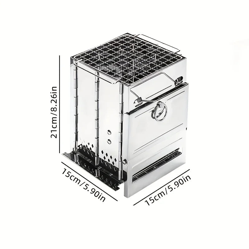 Portable Stainless Steel Camping Stove with Charcoal Grill Foldable Outdoor Cooking Stove