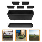 6 Piece Rectangular Plastic Planter Boxes with Drainage Trays for Indoor Outdoor Windowsill Garden Plants
