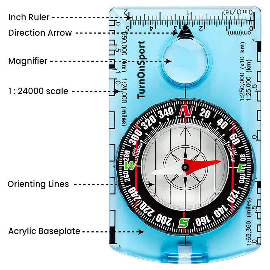 Waterproof Hiking Compass with Map Reading Magnifier and Lanyard for Outdoor Navigation