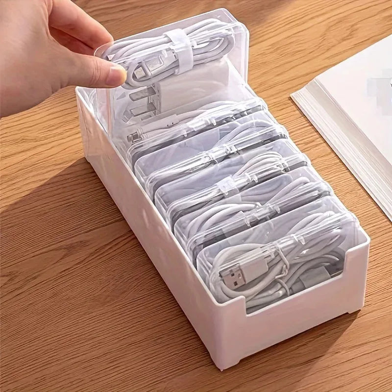 Desktop Cable Organizer Storage Box with 7 Compartment Cases for Data Cables Chargers and Small Accessories