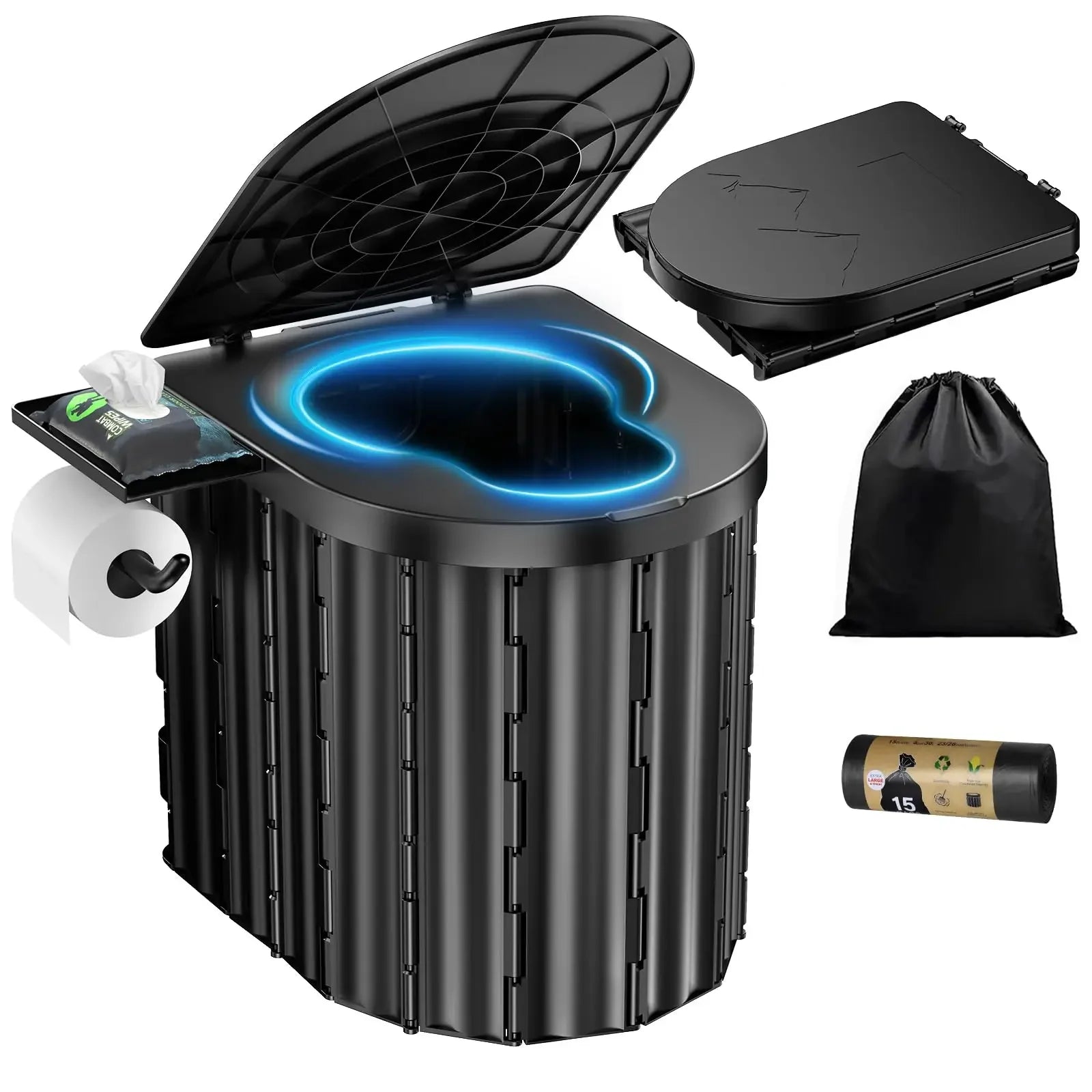 Portable Folding Camping Toilet with Storage Bag and Waste Bags for Camping Hiking RV Travel