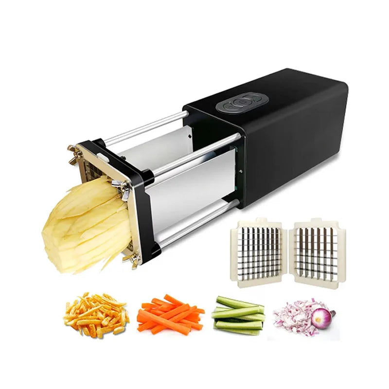Electric French Fry Cutter Stainless Steel Potato Chips Slicer with 2 Interchangeable Blades