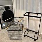 Heavy Duty 2 Tier Laundry Hamper Rolling Clothes Storage Basket with Metal Frame