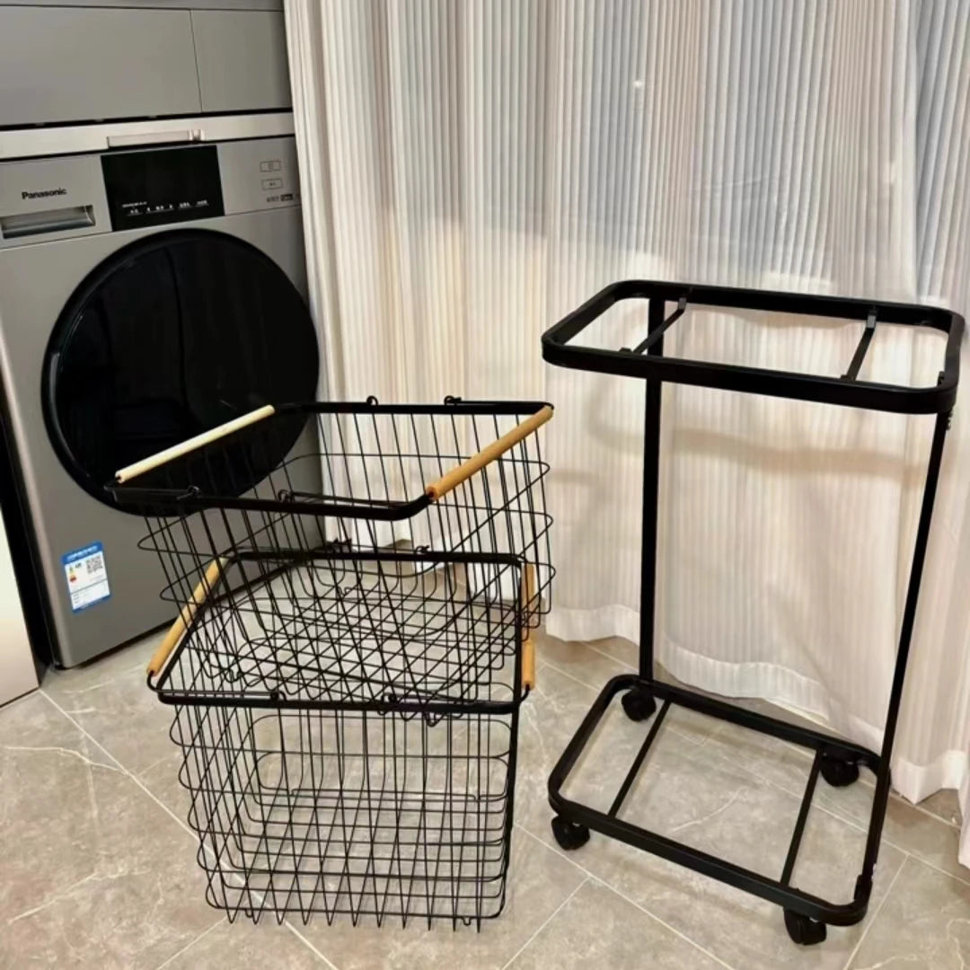 Heavy Duty 2 Tier Laundry Hamper Rolling Clothes Storage Basket with Metal Frame