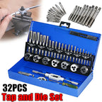 Tap and Die Set 32 Piece Metric Threading Tool Kit with Wrenches Pitch Gauge and Metal Case