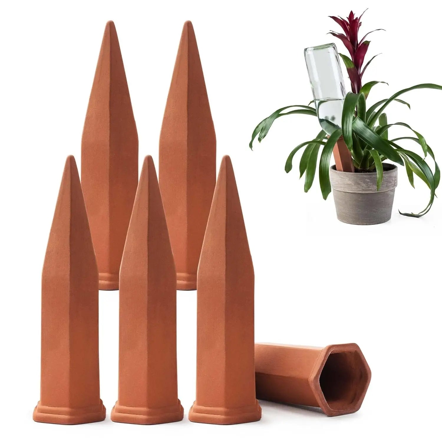 Ceramic Self Watering Spikes 6-Pack for Indoor and Outdoor Potted Plants Terracotta Auto Waterer