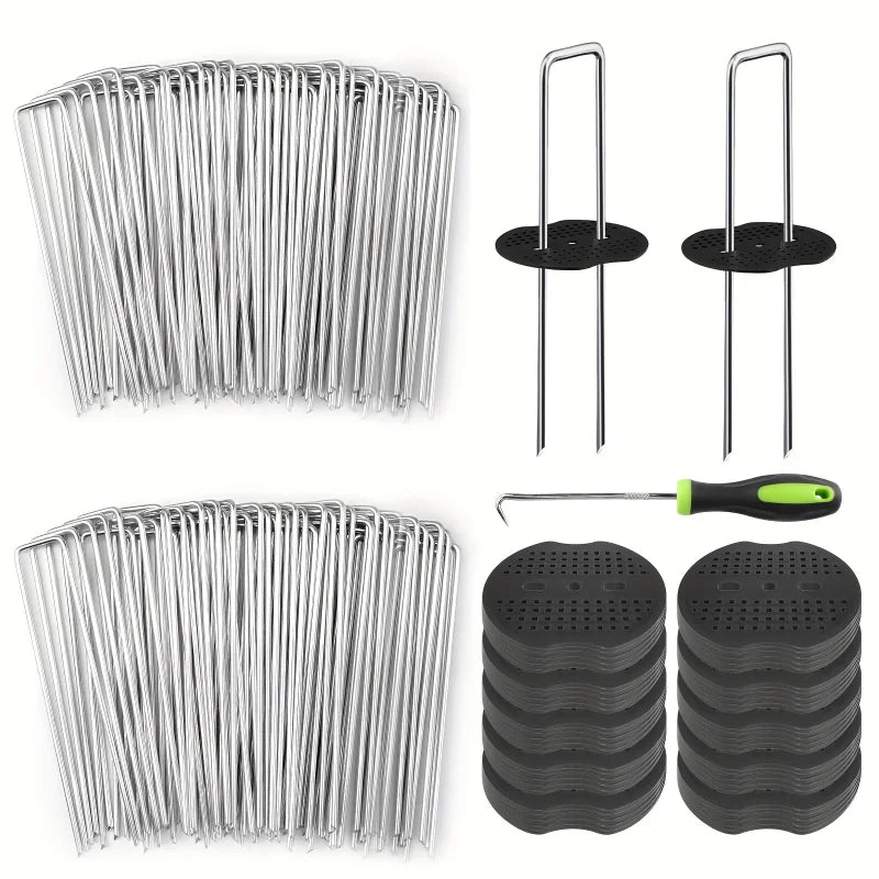 Landscape Staples 100 Pack Heavy Duty Galvanized 15cm 11 Gauge Garden Ground Pins with Gaskets