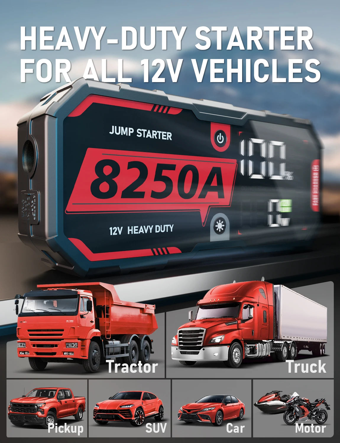 Heavy Duty Portable 12V Car Jump Starter 32000mAh Booster with PD65W Fast Charging and SOS Light