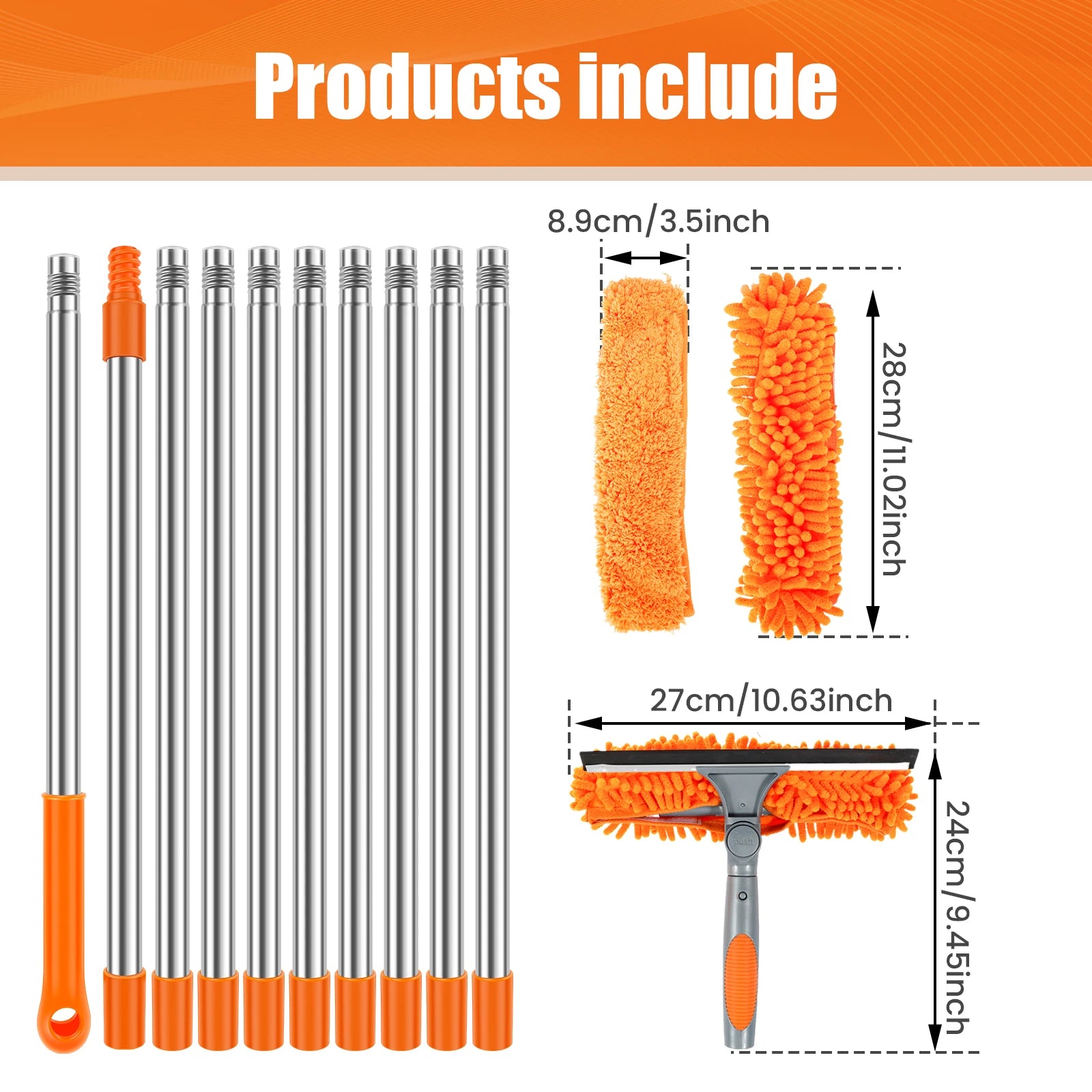100-420cm Telescopic Window Cleaning Kit 2-in-1 Double Sided Squeegee & Duster Mop