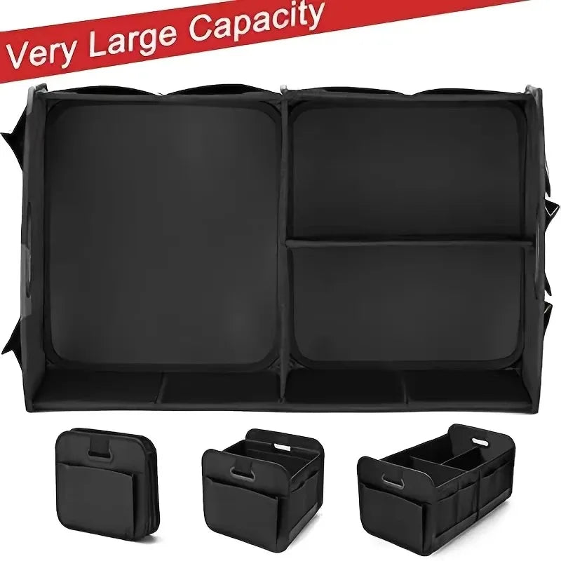 Collapsible Car Trunk Storage Organizer Box 600D Oxford Fabric with Multiple Compartments and Reinforced Handles