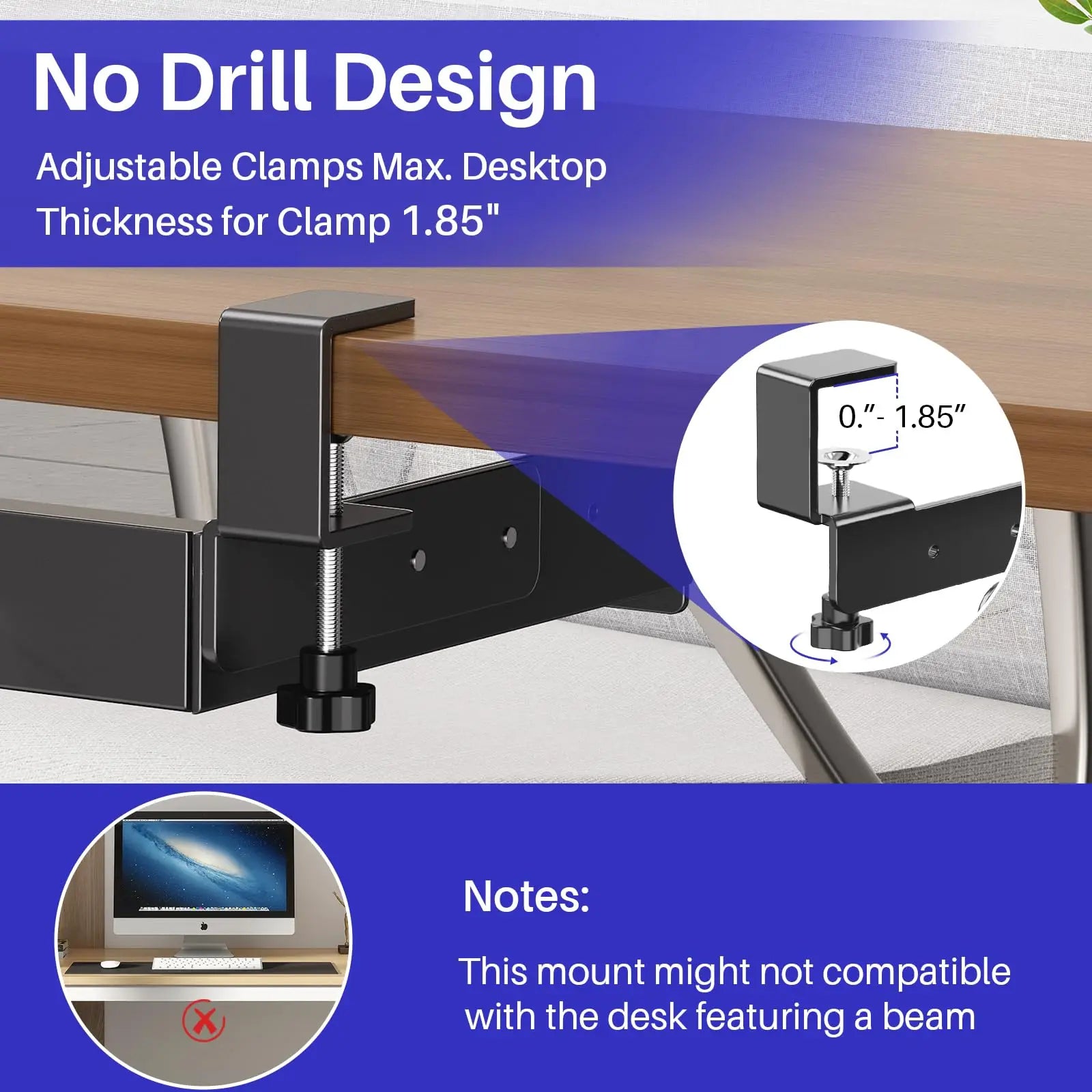 Under Desk Storage Tray No Drill Metal Laptop Mount Cable Management Organizer Rack