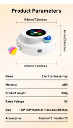 2-in-1 Automatic Cat Teaser Toy with Feather and Ball Interactive Play Modes