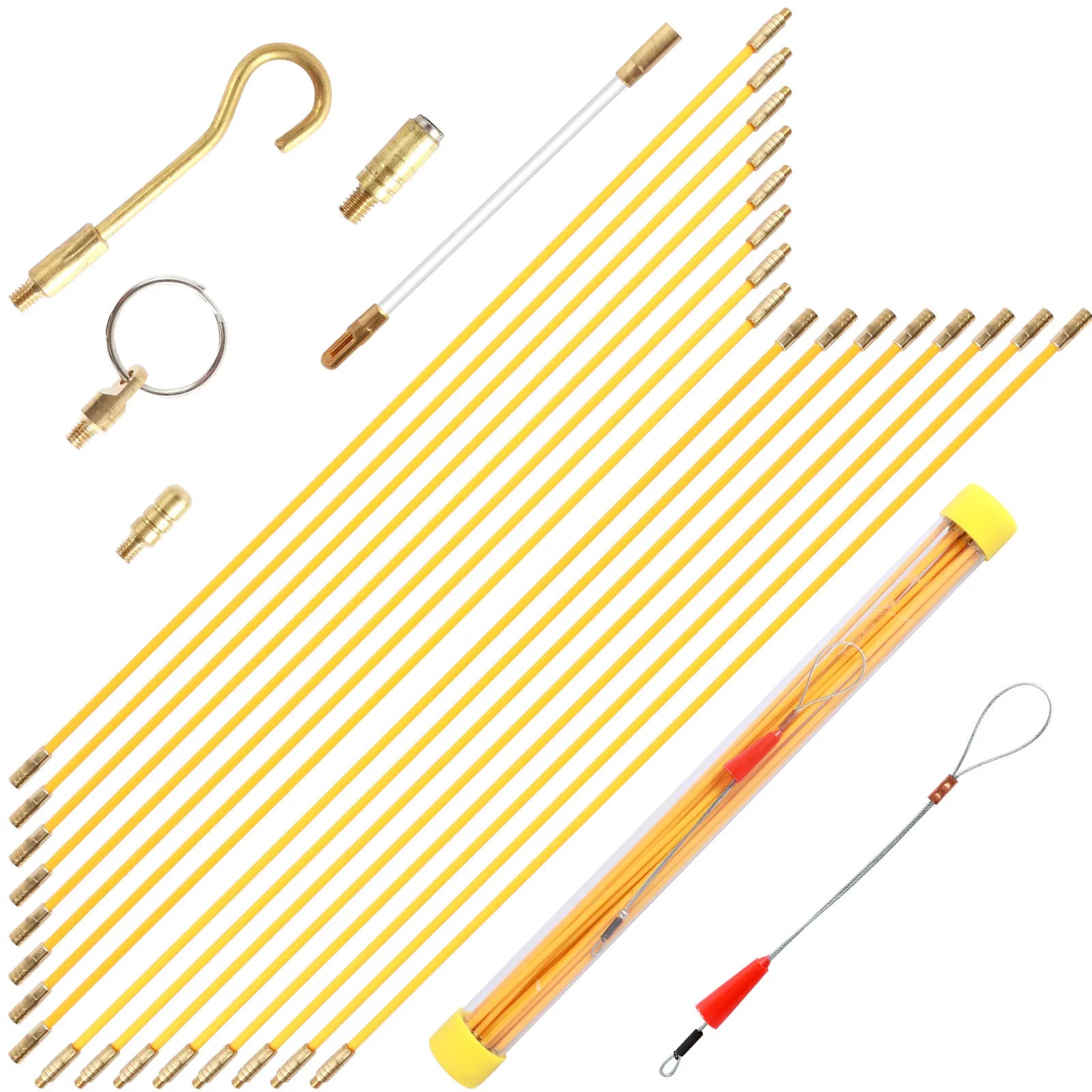 Fiberglass Wire Puller Rod Kit 21 Piece 43cm Cable Routing Tool Set for Wall Ceiling Electrical Installation
