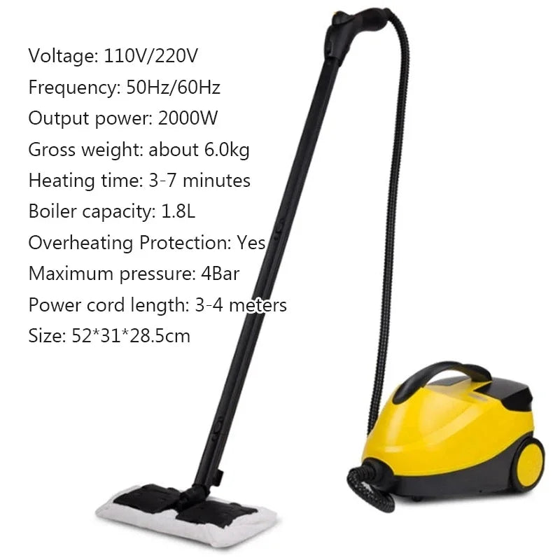 2000W High Pressure Electric Steam Cleaner Portable Multi-Surface Deep Cleaning for Home Kitchen Car