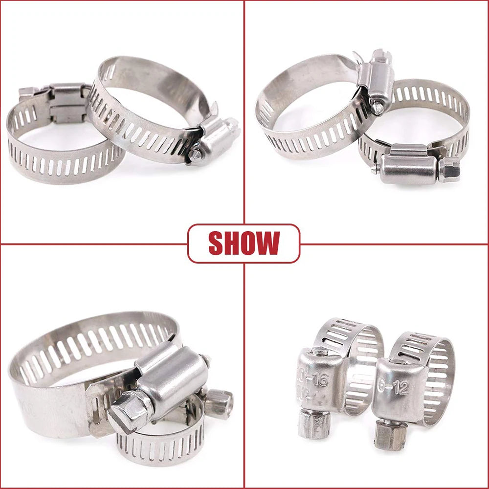 60pcs Stainless Steel Hose Clamps Adjustable 0.8–3.8cm Pipe Clips Set