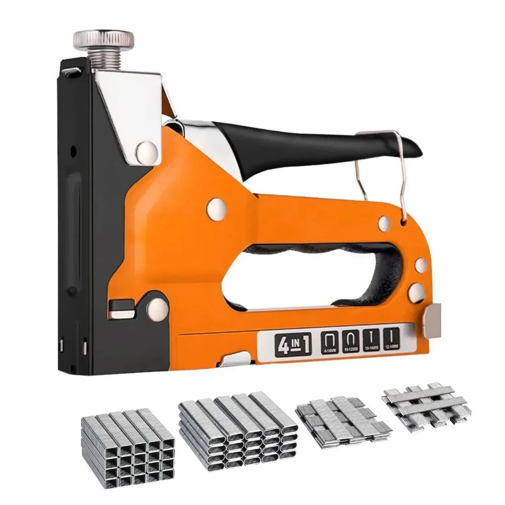 Heavy Duty Manual Staple Gun 4-in-1 with Power Adjustment and 800 Staples for Upholstery and DIY Projects