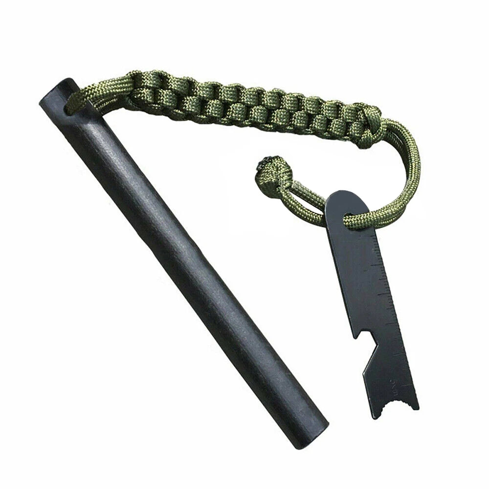 Portable Ferrocerium Fire Starter Rod Set 2PCS 15cm Flint with Striker and Paracord Outdoor Tool