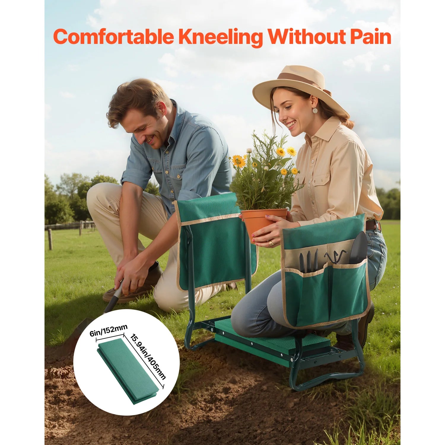 Heavy Duty Foldable Garden Kneeler and Seat with EVA Foam Pad and 2 Tool Pouches for Gardening