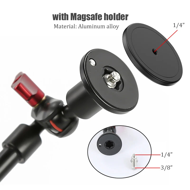 Adjustable Camera Magic Arm with Desk Clamp and Phone Holder 81cm Aluminum Mount for Cameras and Webcams