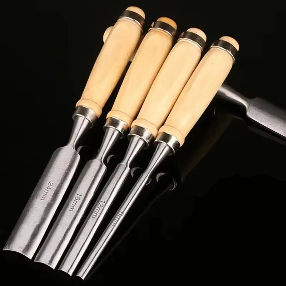 4-Piece Woodworking Carving Chisel Tool Set – Chrome Vanadium Steel DIY Carpentry Hand Tools