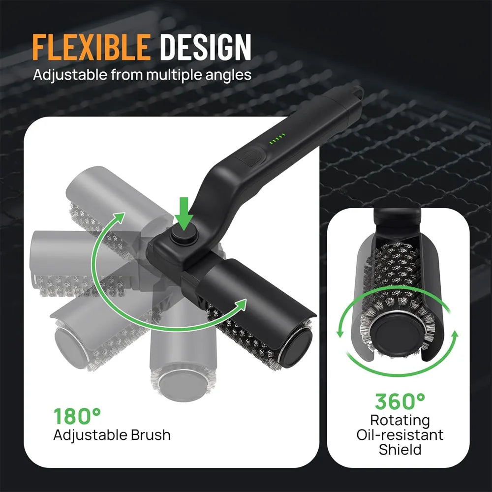 Cordless Electric Grill Brush 2-in-1 Rechargeable BBQ Cleaner with Rotating Scrubber