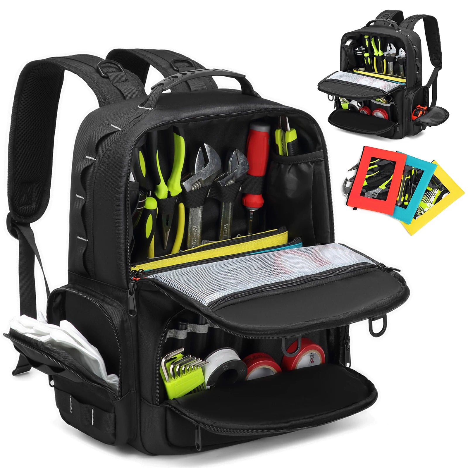 Professional Tool Storage Backpack with Multiple Compartments and 3 Removable Pouches