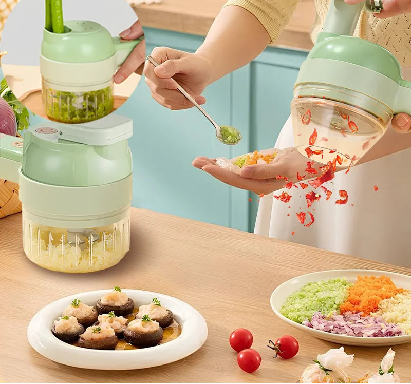Cordless Rechargeable Electric Food Chopper 4-in-1 40W Vegetable Cutter Garlic Mincer and Grinder