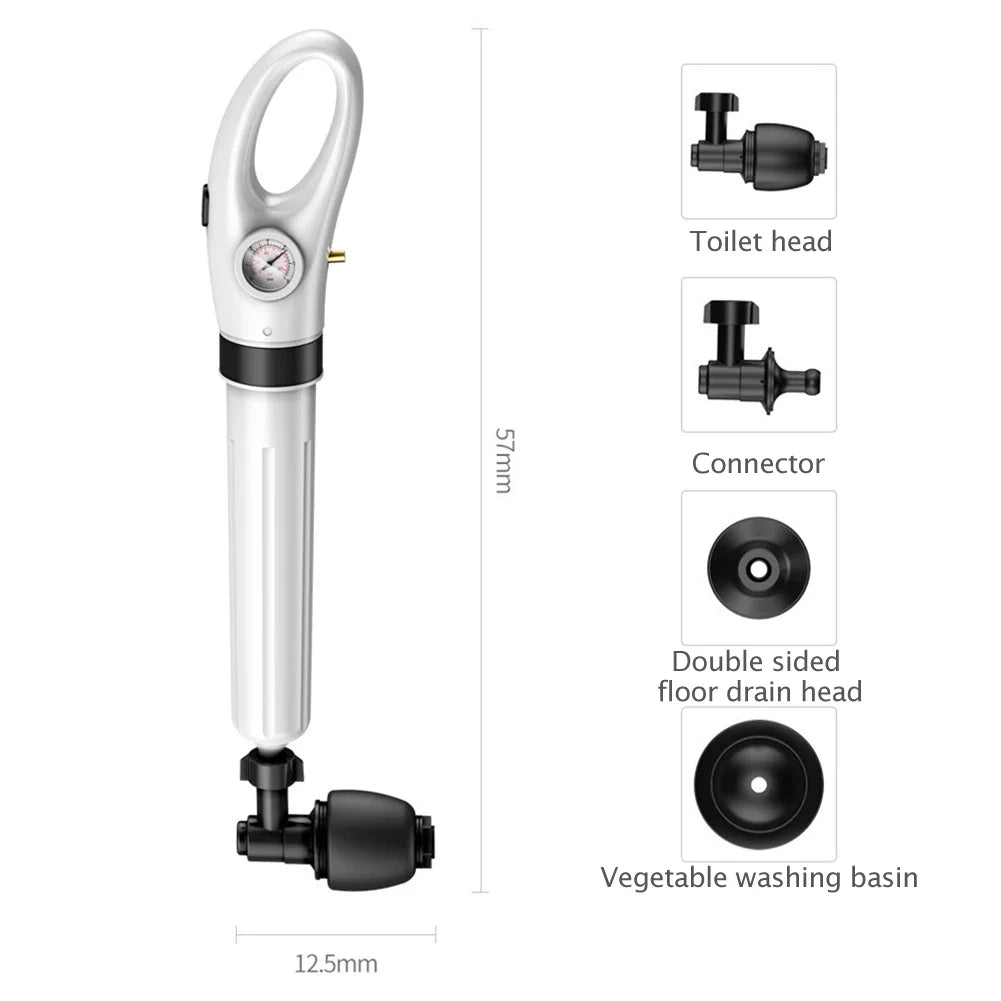 Manual Pneumatic Drain Cleaner Pump with Suction Cup High Pressure Sink Toilet Pipe Unblocker Tool