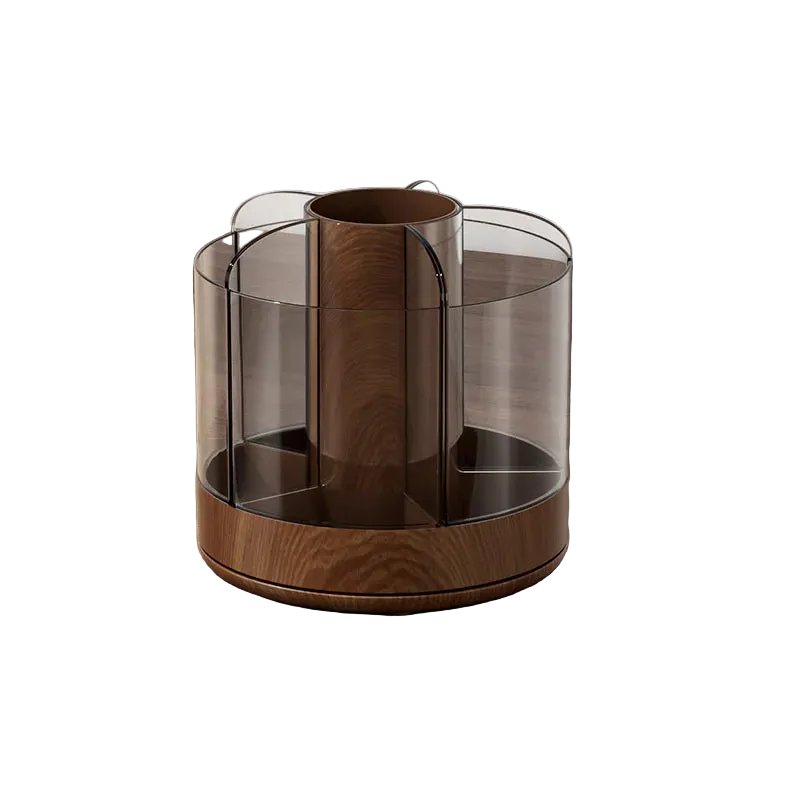 Rotating Makeup Brush Holder with 6 Compartments Acrylic Cosmetic Organizer and Wooden Base