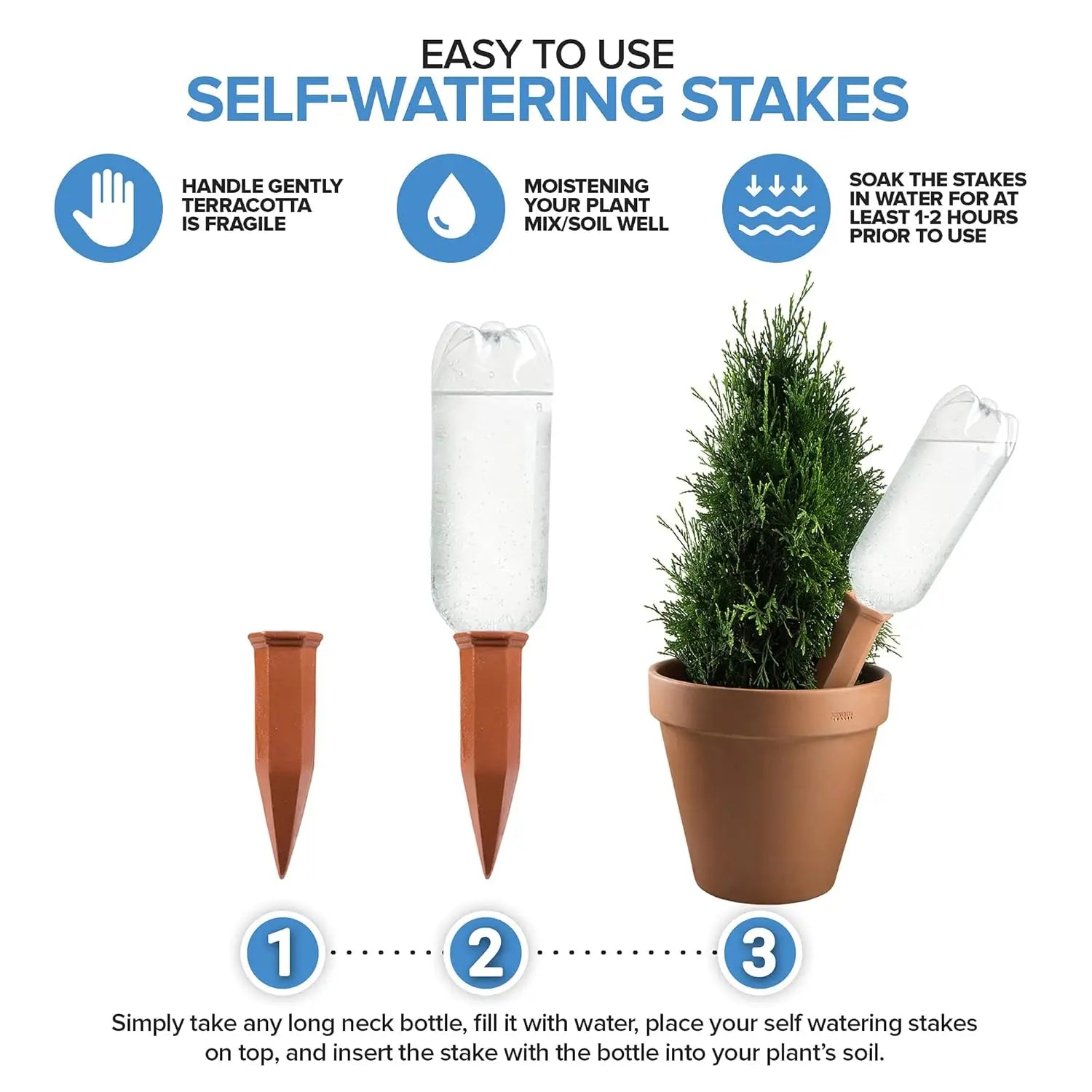 Ceramic Self Watering Spikes 6-Pack for Indoor and Outdoor Potted Plants Terracotta Auto Waterer