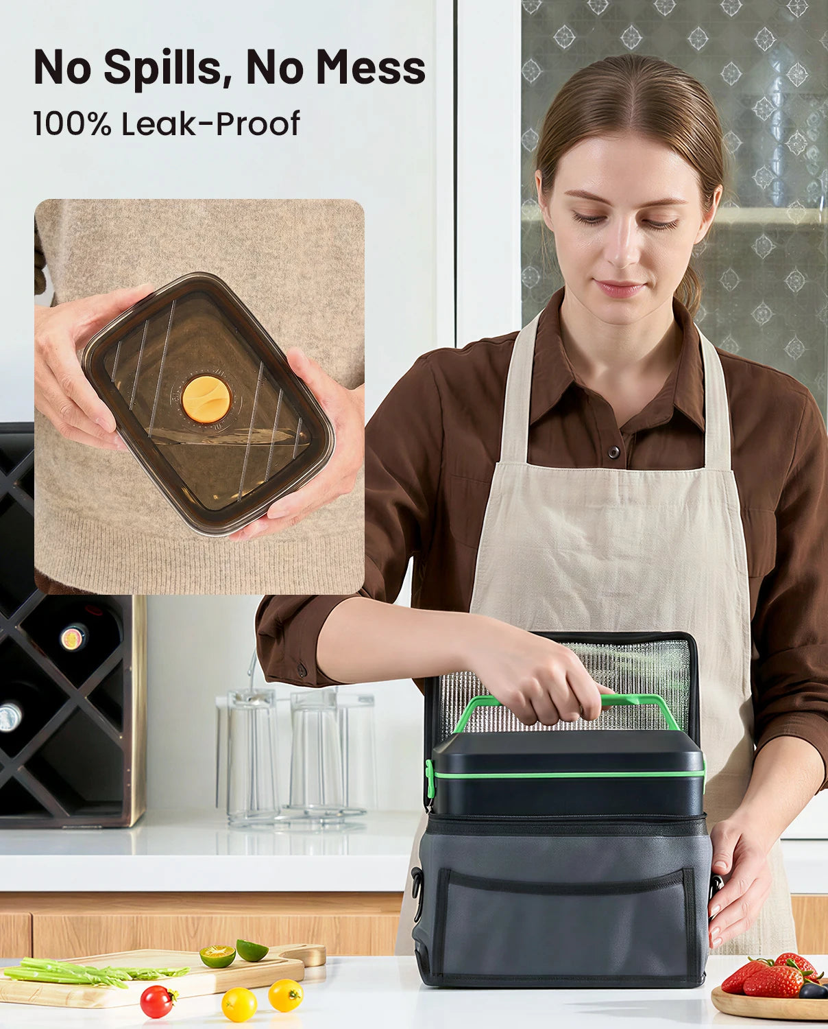 Cordless Electric Lunch Box 1.2L Rechargeable Food Warmer 100W with Carry Bag and Battery