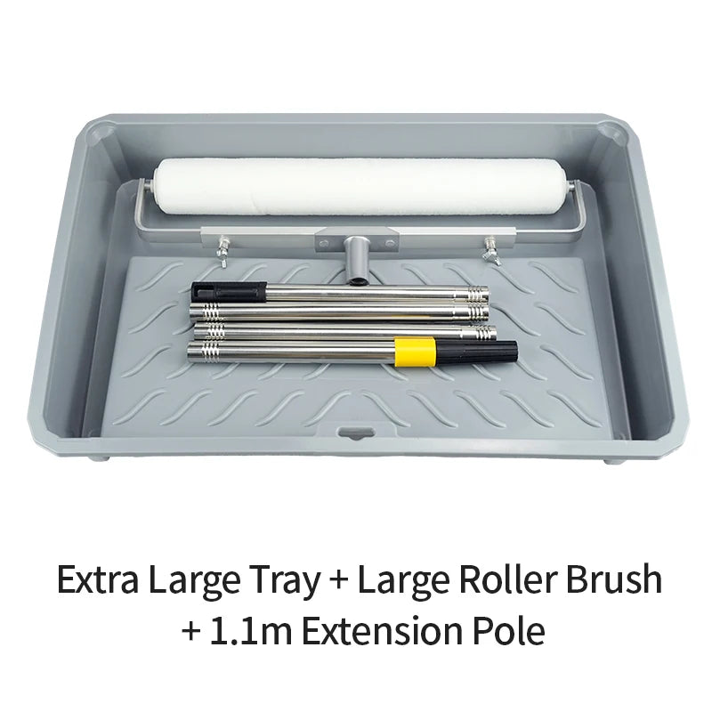 All-in-One Paint Roller Set with Tray Extension Handle and High Absorption Fiber Roller Brush