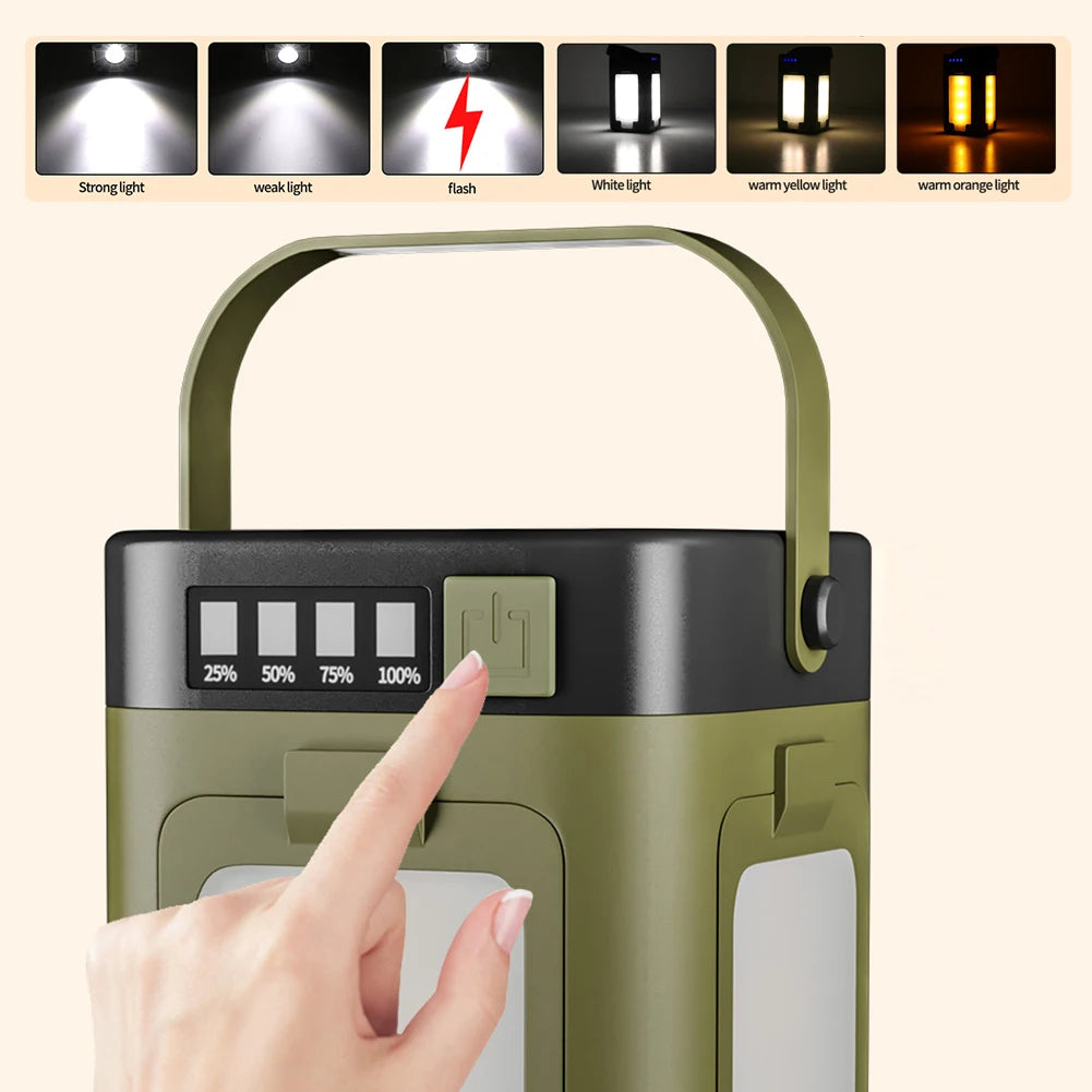 2-in-1 Foldable Camping Lantern and Power Bank Rechargeable LED Light with Handle for Hiking