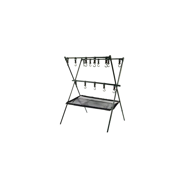 Foldable Camping Storage Rack Aluminum Alloy Multi-Level Organizer with Hanging Hooks