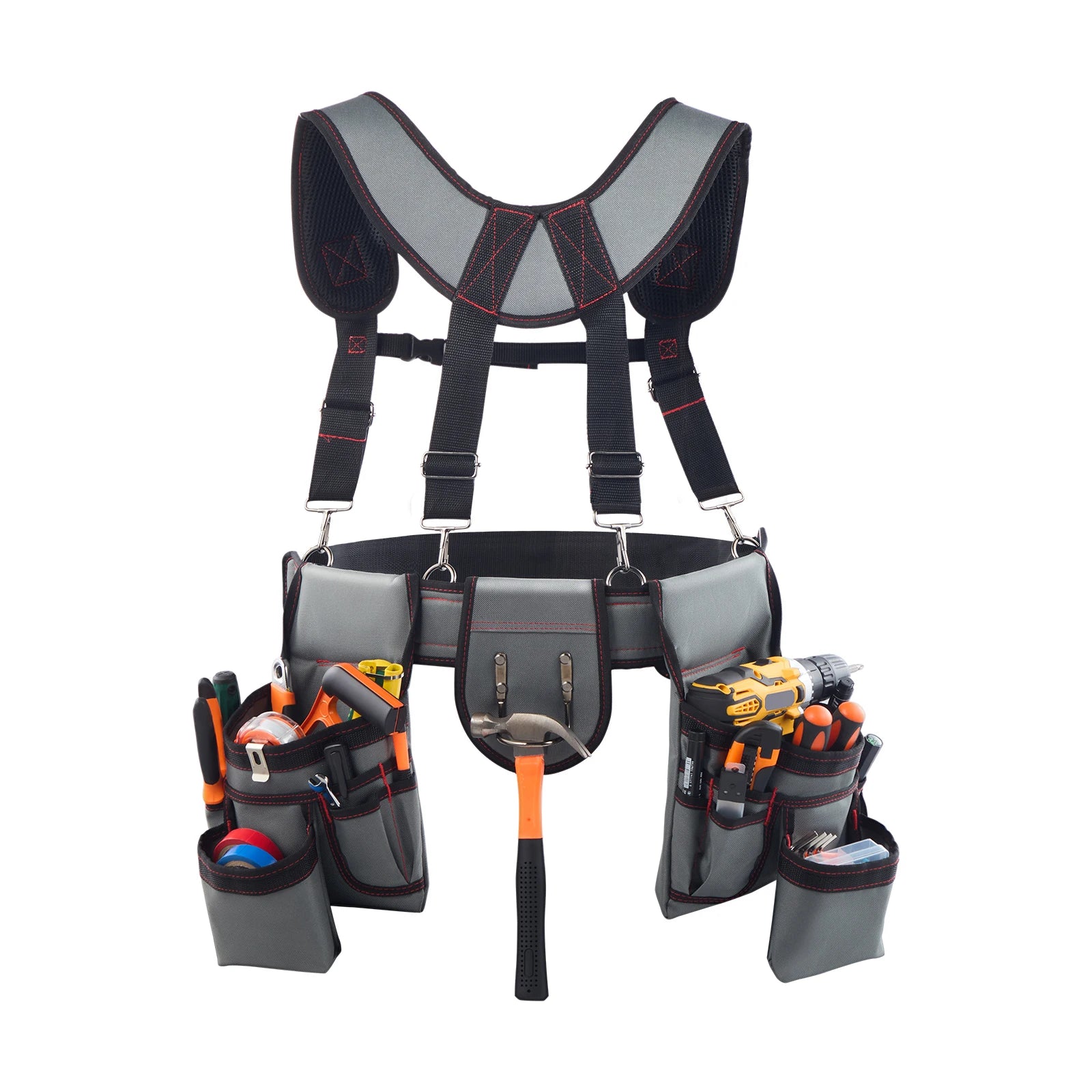 Heavy Duty 22 Pocket Tool Belt with Suspenders Adjustable Utility Pouch for Construction and DIY