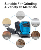 Cordless Random Orbital Sander Polisher 125mm Brushless 6-Speed 12000RPM for 18V Batteries