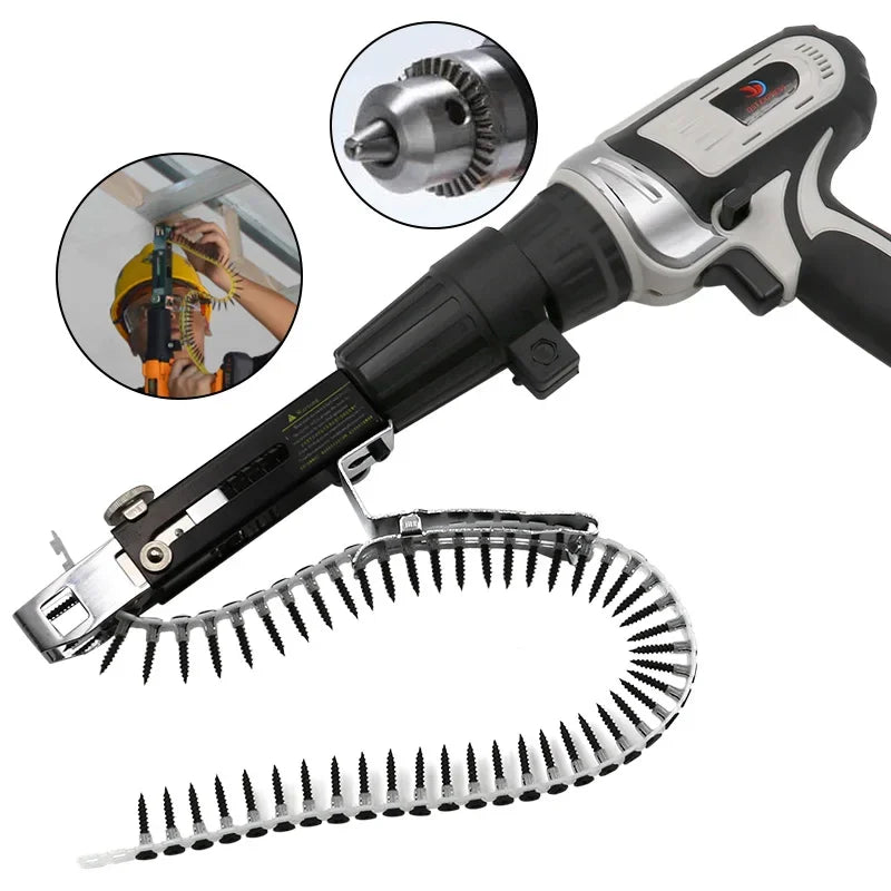 Automatic Chain Screw Gun Adapter for Electric Drill with Screw Chain and Adjustable Depth Control