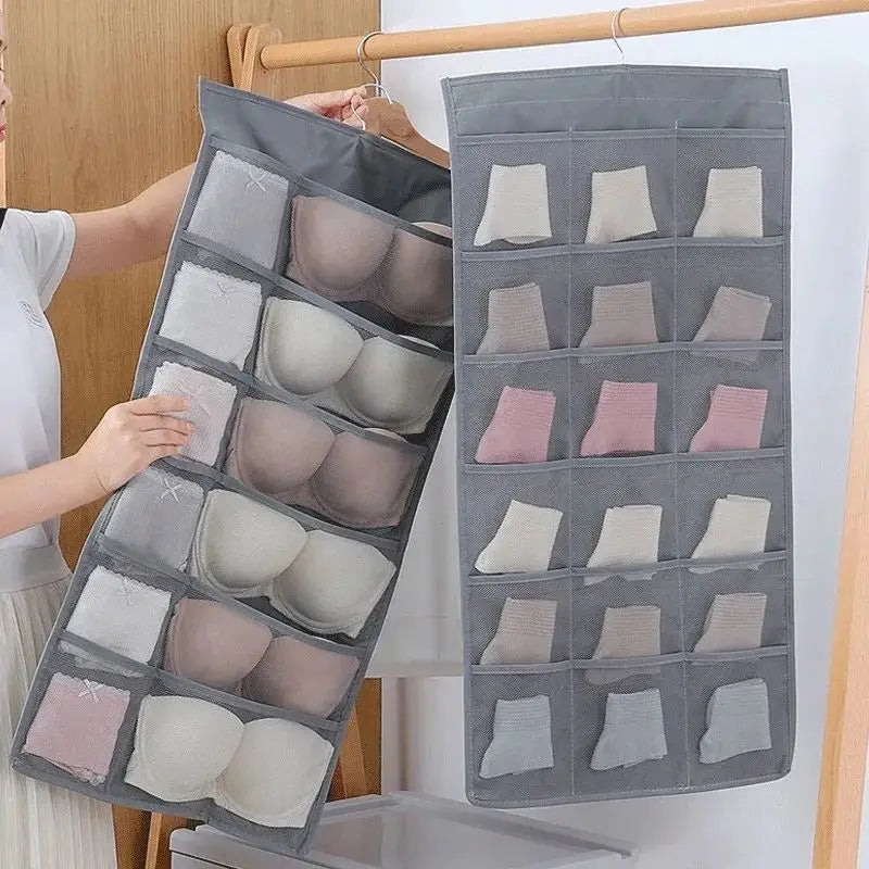Foldable Hanging Storage Organizer Double Sided Wardrobe Bag for Underwear and Socks