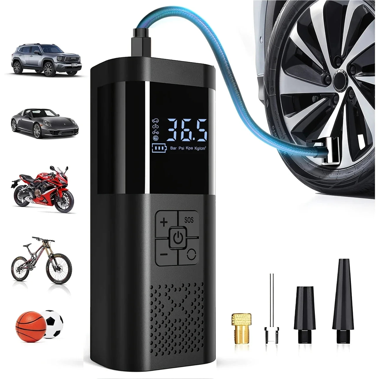 Portable 150 PSI Cordless Air Pump with Digital Display Rechargeable Tire Inflator for Vehicles
