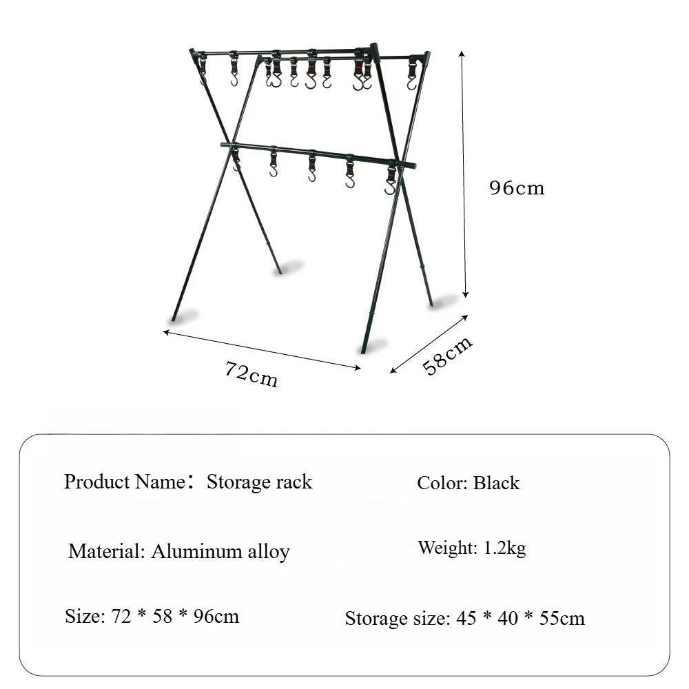 Foldable Camping Storage Rack Aluminum Alloy Multi-Level Organizer with Hanging Hooks