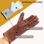 Leather Work Gloves Heavy Duty Cow Split Leather 35cm Welding BBQ Oven Workshop Gloves Pair