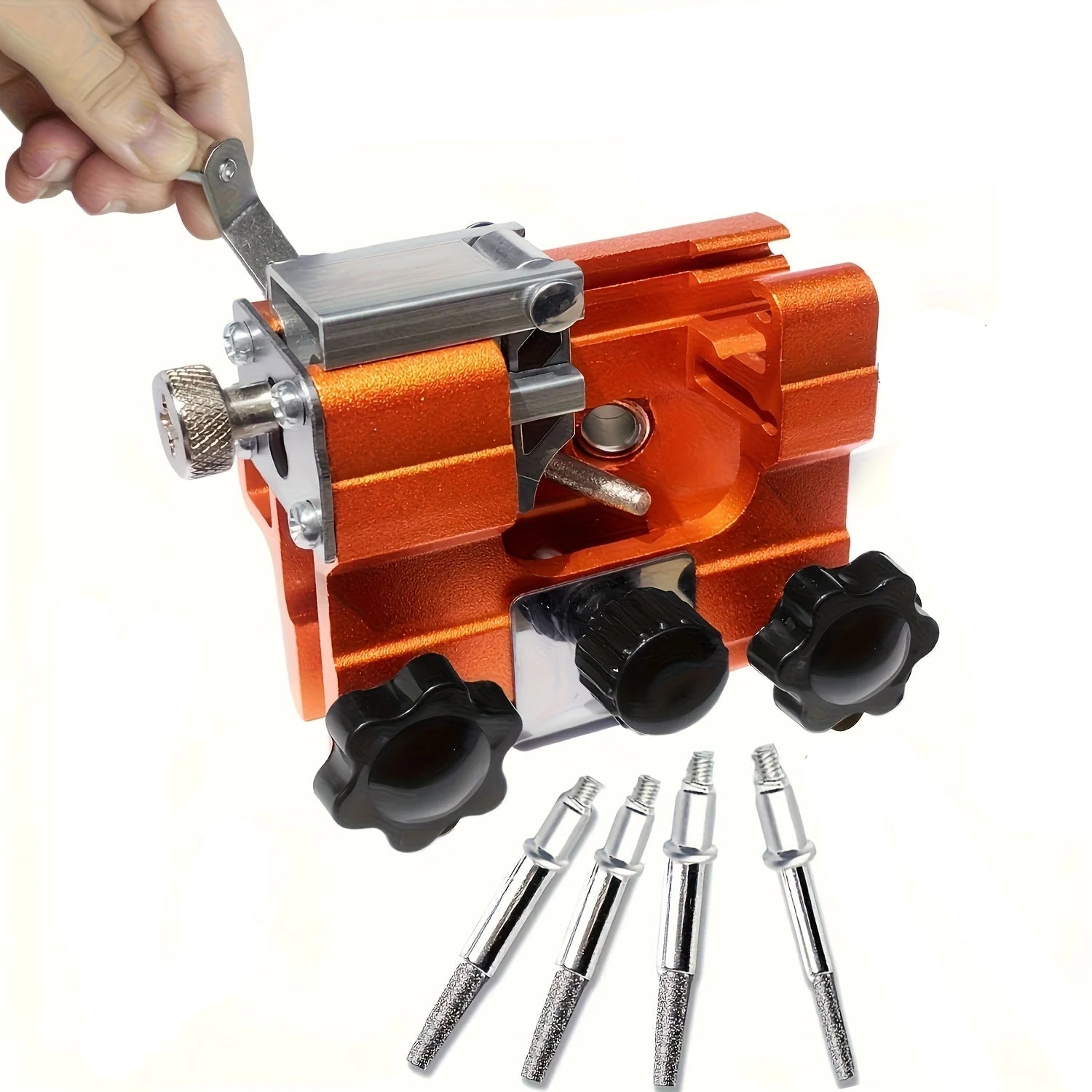 Chain Sharpening Tool Portable Manual Grinder Clamp Kit with 4 Grinding Heads for 10cm-56cm Guide Bars