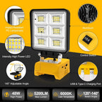 Portable 5200LM Cordless LED Flood Work Light 48W Rechargeable Job Site Lamp with Adjustable Base